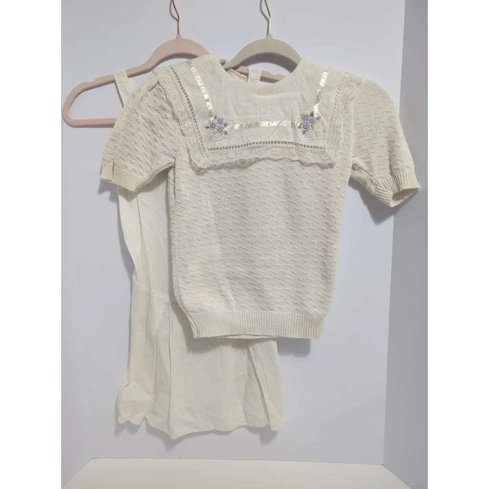 Vintage 80s Gunne Sax Jessica McClintock Girls Dress Prairie L 2 piece sweater